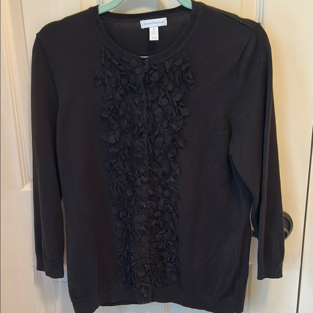 Charter Club Black Knit Sweater Button-Down